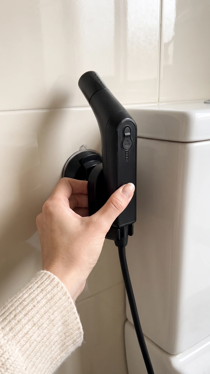 Support à ventouse pressé sur la chasse d'eau
