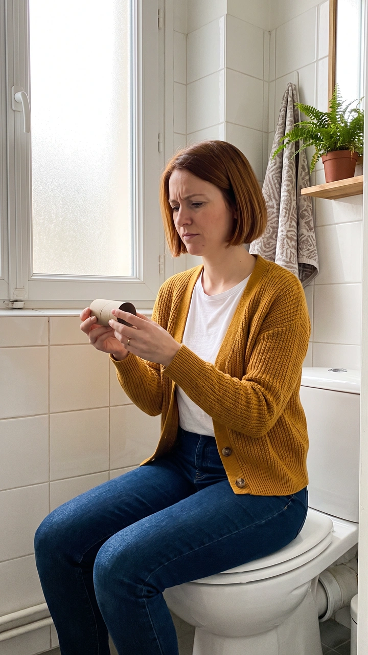 Femme assise aux toilettes avec du papier