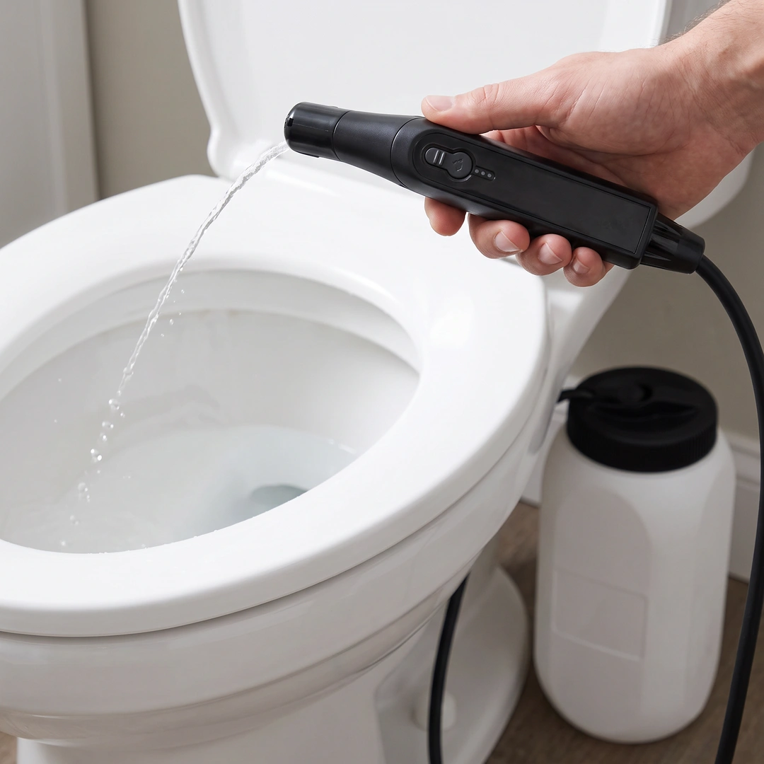 Jet d'eau de l'embout dans la cuvette