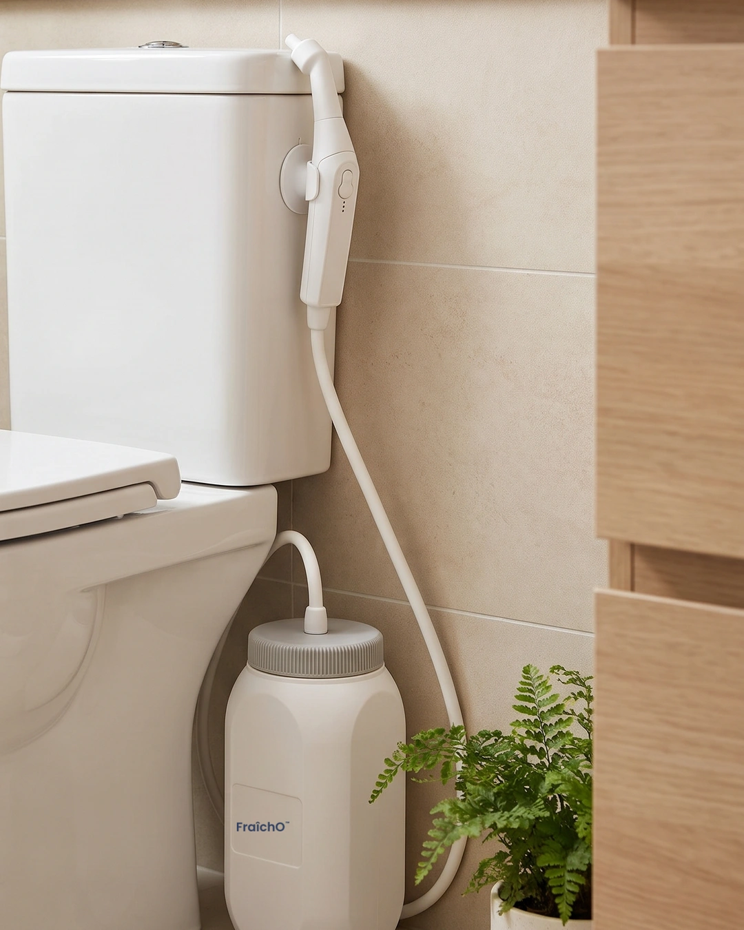 Bidet blanc rangé au pied des toilettes